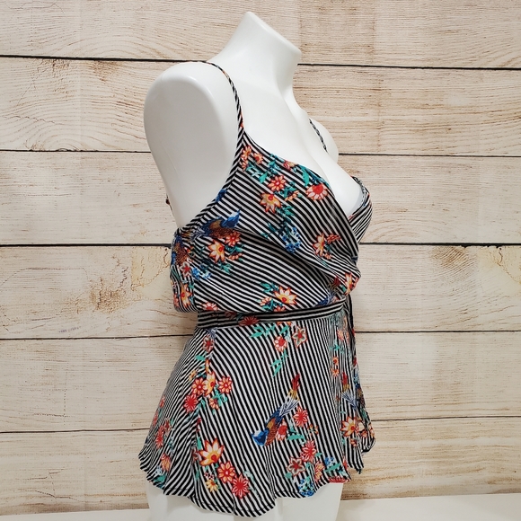 NWT One Clothing Striped Floral Spaghetti Strap Blouse XS - Picture 5 of 8